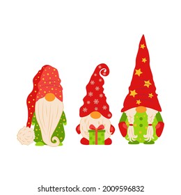 Set of Cute Cartoon Gnomes isolated on a white background