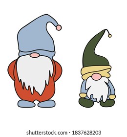 Set of cute cartoon Gnomes. Vector illustration flat design of a fairytale or fantastic characters of dwarfs isolated on white. Cartoon vector illustration.