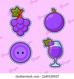 set of cute cartoon grape sticker