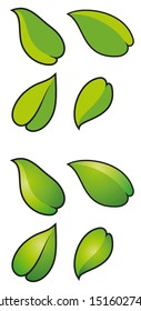 
Set of cute cartoon green spring leaves