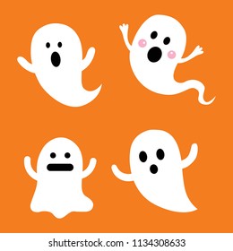 Set of cute cartoon halloween ghosts, Halloween night vector