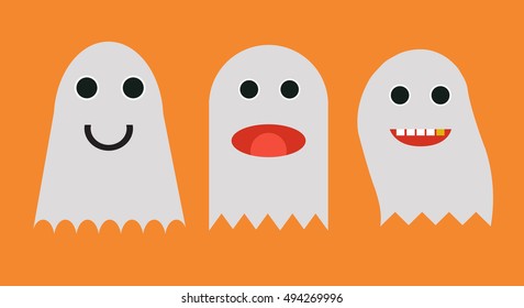 Set of cute cartoon Halloween Ghosts, Halloween night, Ghost silhouette for your design isolated on background. Ghosts emoticon halloween set