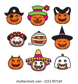 Set of cute cartoon halloween pumpkins