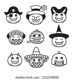 Set of cute cartoon Halloween pumpkins