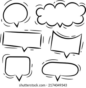 set of cute cartoon hand drawn clouds comic doodle  isolated