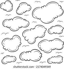 set of cute cartoon hand drawn clouds comic doodle  isolated