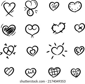 conjunto de adorables dibujos animados a mano corazones garabatos cómic doodle aislado
