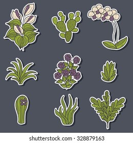 Set of cute cartoon hand drawn houseplants stickers