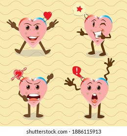 Set of cute cartoon heart characters illustration Vector