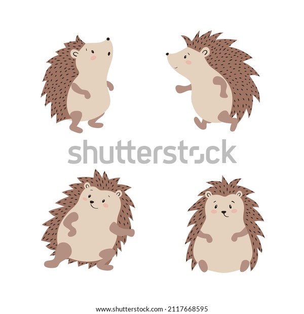 Set Cute Cartoon Hedgehogs Isolate On Stock Vector (Royalty Free ...