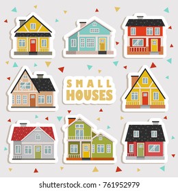 set of cute cartoon houses stickers