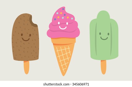 set of cute cartoon ice cream vector illustration