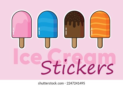 set of cute cartoon ice creams stickers. cute stickers, pins collection. ice cream time stickers set