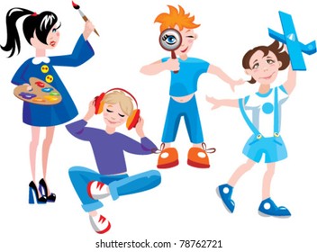 set of cute cartoon kids