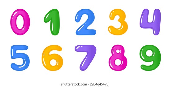 Set of cute cartoon kids numbers. Vector illustration in flat style on white background. 