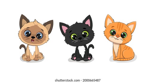 set of cute cartoon kittens on a white background.Vector illustration