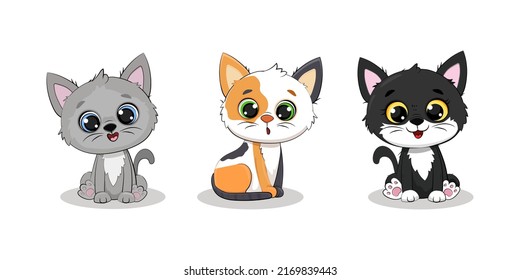 Set of cute cartoon kittens on a white background.Cute cat.Vector illustration