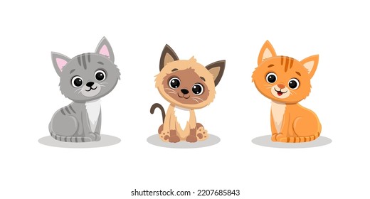 Set of cute cartoon kittens on a white background.Cat in flat style.Vector illustration