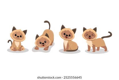 Set of cute cartoon kittens on a white background. Cat in flat style. Vector illustration