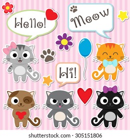 Set of cute cartoon kittens. Vector illustration