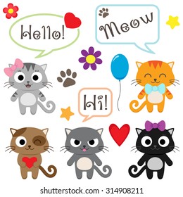 Set of cute cartoon kittens. Vector illustration