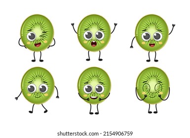 Set of cute cartoon kiwi fruit vector character set isolated on white background