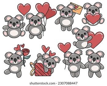 Set Cute cartoon Koala drawing illustration