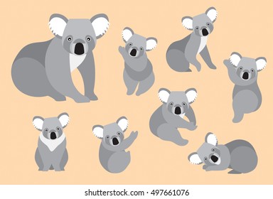 Set von süßen Cartoon koala im modernen flachen Stil. Tiercharakter 