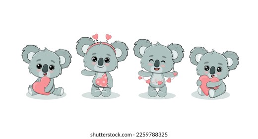 süßer Cartoon koalas mit einem Herz auf weißem Hintergrund. Koala-Bär.Valentinstag-Karte.Vektorgrafik