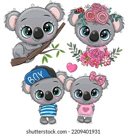 Set of Cute Cartoon koalas isolated on a white background