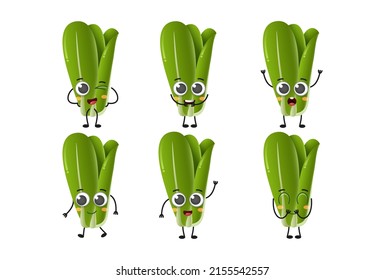 Set of cute cartoon lettuce vegetables vector character set isolated on white background