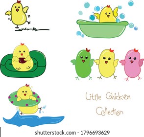 Set of cute cartoon little chicken design with vector illustration,little chicken group.