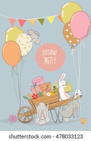 set with cute cartoon little white hares