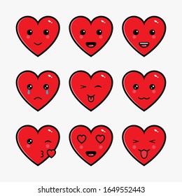 Set of cute cartoon love emoji characters.