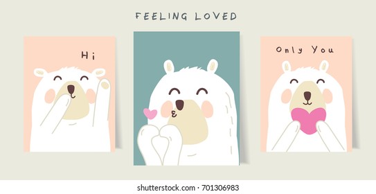 Set of Cute Cartoon I Love You Characters. Vector illustration.