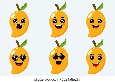 Conjunto de linda fruta de mango de dibujos animados con varias expresiones