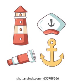 Set of cute cartoon marine elements for your sea design.