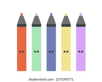 conjunto de tiras de marcadores de dibujos animados, rojo, verde, amarillo, azul rosado. Marcadores de colores de arte vectorial