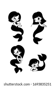 Set cute cartoon mermaid. Vector illustration for print and posters or stickers