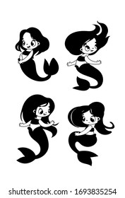 Set cute cartoon mermaid. Vector illustration for print and posters or stickers