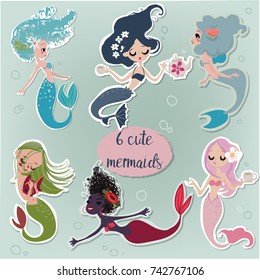 Set with cute cartoon mermaids. vector illustration