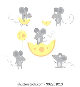 Set with cute cartoon mice and cheese.