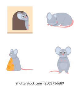 Set of cute cartoon mice illustrations, perfect for children's book or animation projects