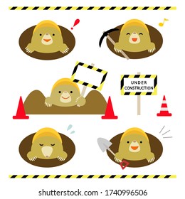 Set of cute cartoon mole, maintenance icons