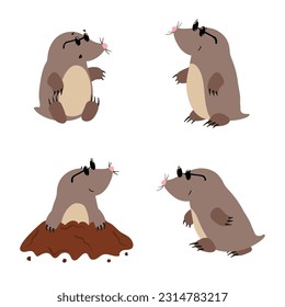 Conjunto de adorables moles de dibujos animados. Ilustración vectorial para niños
