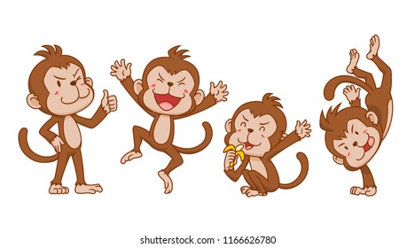 Set Of Cute Cartoon Monkeys In Different Poses.