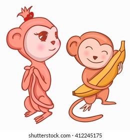 Set of cute cartoon monkeys. Vector element for your creativity 