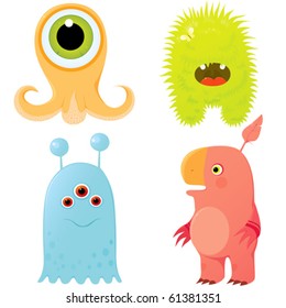 A set of cute cartoon monsters