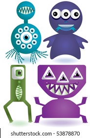 Set of cute cartoon monsters or aliens. vector illustration