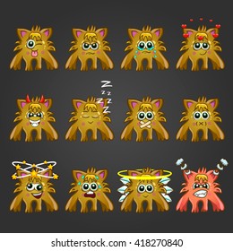 Set of cute cartoon monsters with different emotions.